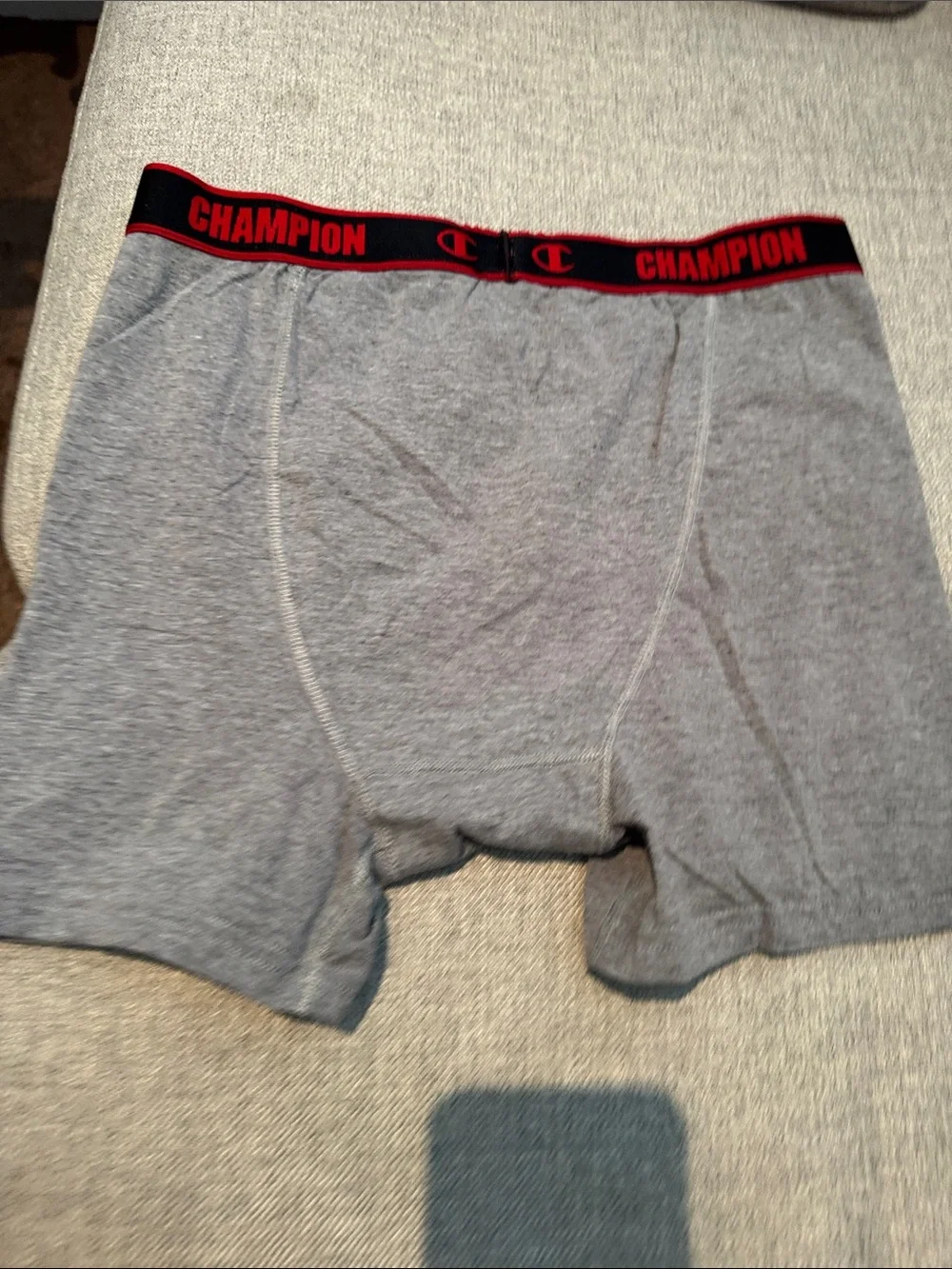 Champion Gray Boxer Briefs with Black and Red Logo Waistband